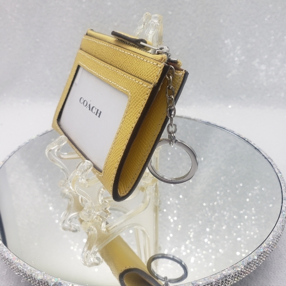 Coach Mini Skinny ID Window Card Case Keyring  Sleek Compact Retro Yellow - Picture 7 of 10